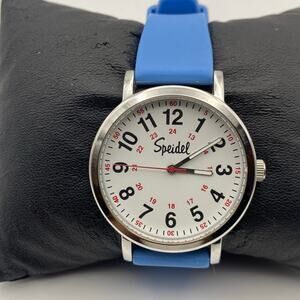 Speidel Silvertone Watch - Blue Silicone Band, New Battery